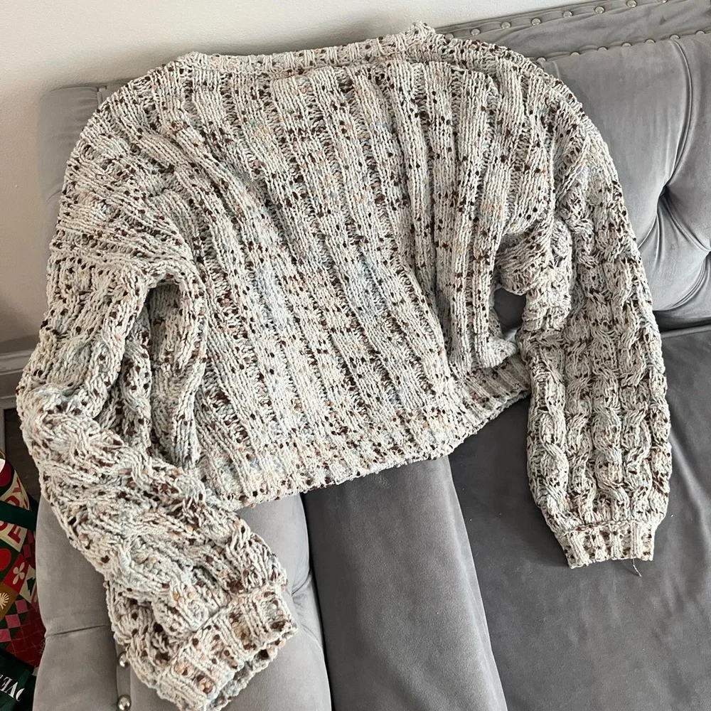 Jessica Simpson Womens Confetti Cable Knit Sweater Cream Brown Blue Size M boho